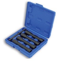 jeu d'extracteur d'écrou de roue 150mm - 4 pcs Ce kit permet de déposer les écrous de roue endommagés et les écrous antivol.  Parfait lorsque l'accès est limité, en particulier sur les jantes en Aluminium modernes Ces douilles disposent d'une construction creuse pour permettre à l'écrou d'être séparé de la douille en utilisant la tige inclut.  Taille fournis: 17 | 19 | 21 | 22mm x 150mm de long. Fabrication en Chrome Molybdène. Consommable disponibles : 17mm - ref 1899, 19mm - ref 1900, 21mm - ref 1901, 22mm - ref 1902.