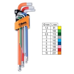 Jeu de 9 clés mâles 6 pans coudées colorées à tête sphérique
Trouvez facilement votre taille !
Série extra longue!
La couleur différente permet d'identifier rapidement la taille.
1,5-2-2,5-3-4-5-6-8-10 mm