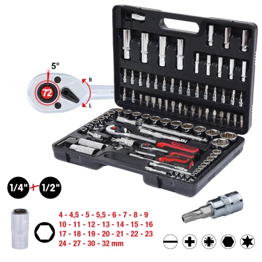 Coffret de douilles CHROMEplus 1/4'' + 1/2'' 94 pcs