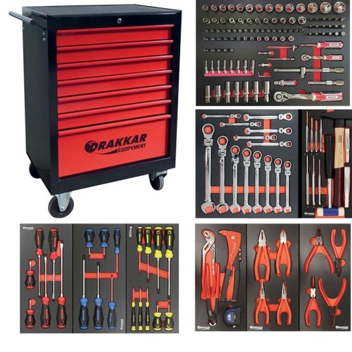 Servante d'atelier Drakkar avec composition outils 4 tiroirs clé cliquet tête inclinable
