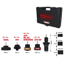 Idéal pour tester les circuits de refroidissement
En combinaison avec un robinet de remplissage, convient également au remplissage du système de refroidissement
Avec raccord rapide
Coffret robuste en matière plastique