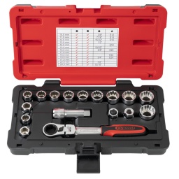 Coffret bi-matière avec coins renforcés 
Gamme ULTIMATE composée d'outils robustes, esthétiques et astucieux 
Finition chromée satinée 
Entraînement 19 mm 

