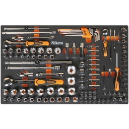 Module douille 1/4" 3/8" 1/2" 116 pièces
900: douilles 6 pans avec carré conducteur femelle 1/4"  4-4,5-5-5,5-6-7-8-9-10-11-12-13-14 mm 
900L: douille 6 pans série longue  5-6-7-8-9-10-11-12-13 mm 
96BPC/SC9: clés mâles 6 pans coudées à tête sphérique  1,5-2-2,5-3-4-5-6-8-10 mm 
895/1: douille porte-embouts n. 1 895/3: douille porte-embouts 
895/6: douille porte-embouts 
900ME: douilles tournevis pour vis 6 pans creux carré femelle 1/4"  3-4-5-6-7 mm 
900LP: douille tournevis pour vis à fente  0,8x4-1x5,5-1,2x6,5-,2x8 mm 
900PH: douille tournevis pour vis Phillips®  PH1-PH2-PH3-PH4 
900TX: douille tournevis pour vis Torx®  T10-T15-T20-T25-T27-T30-T40 
900/16: 1/4 -  3/8 n. 3 900/...: rallonge - 1/4” 50-100-150 mm 
900/25: cardan avec carrés mâle et femelle 1/4" 
900BG/30: poignée emmanchée avec carré mâle 1/4" 
900/42: poignée coulissante avec carré mâle 1/4" 
900/55: cliquet réversible avec carré mâle 1/4"
910A: douilles 6 pans 3/8"  6-7-8-9-10-11-12-13-14-15-16-17-18-19-20-21-22 mm 
910/15: Réducteur carré femelle 3/8" et mâle 1/4" 3/8 - 1/4 
910/16: Réducteur carré mâle 1/2" et femelle 3/8"  3/8 - 1/2 
910/21: rallonge - 3/8" 125 mm 
910/22: rallonge - 3/8" 250 mm 
910/25: cardan 3/8" 
910/42: poignée coulissante 3/8" 
910/55: cliquet réversible avec carré mâle 3/8" 
920A: douilles 6 pans avec carré conducteur femelle 1/2" 8-10-11-12-13-14-15-16-17-18-19-20-21-22-23-24-26-27-28-30-32 mm 
920/15: réducteur carré femelle 1/2" et mâle 3/8" 1/2 -  3/8 
920/25: cardan 1/2" 
920AN: rallonge angulaire - 1/2” 125 - 250 mm 
920/42: poignée coulissante 1/2" 
920/55: cliquet réversible 1/2" 
956E: douilles pour bougies 3/8" 16-17,8-20,8 mm
