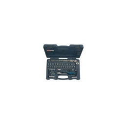 Coffret 47 pièces douilles 3/8 chrome plus

- chrome vanadium finition polie chrome plus
- cliquet equipe du système d'ejection de douille
- cliquet 72 dents soit 5° de debatement
- poignée bicomposant ergonomique
- rallonge à tête articulé permettant un jeu de 20°. idéal pour certain démontage a acces difficile
- embouts en acier s2 ultra resistant
- coffret en composite ultra resistant

composition :
- 1 mini cliquet 72 dents avec système push
- 2 rallonges à tête pivotante 75-150mm - 1 cardan
- 16 douilles courtes 8-9-10-11-12-13-14-15-16-17-18-19-20-21-22-24mm - 2 douilles bougies 16-21mm - 25 douilles embouts de vissages 
5 6pans 5-6-7-8-10
3 plats 5.5-6.5-8mm 4 cruciformes ph1-ph2-pz1-pz2
8 torx t10-t15-t20-t25-t27-t30-t40-t45
5 xzn m4-5-6-8-10
