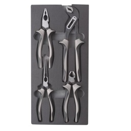 Composition :
- OS 5001 : pince coupante L.160mm capacité : câbles ?2 a 4mm Acier 1060 haute résistance
Poignée bi-matière TPE+TPR
Standard DIN ISO 5749
- OS 5002 : pince bec long L.200mm Acier 1060 haute résistance
Poignée bi-matière TPE+TPR
Standard DIN ISO 5745
- OS 5003 : pince universelle L.180mm Acier 1060 haute résistance
Poignée bi-matière TPE+TPR
Standard DIN ISO 5746
- OS 5004 : pince multiprise L.250mm 7 positions
Ouverture max : 42mm Acier 1060 haute résistance
Poignée bi-matière TPE+TPR
Standard DIN ISO 8976
Format 1/3 de servante