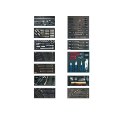 Composition de 288 outils ks tools en 13 modules.

- arretez de perdre vos outils. passez aux modules mousses !!!
- modules lavables et résistant aux hydrocarbures
- tailles des modules: 395x188mm 395x375mm - utilise 5 tiroirs de votre servante

pour decouvrir la composition en detail telecharge la fiche technique

