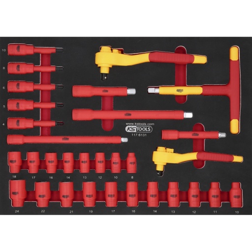 Jeu de douilles isol&eacute;es 3/8'' +1/2''  dans une garniture en mousse 31&nbsp;pcs