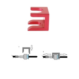 Outil de débranchement de conduite de radiateur d'huile – BMW
Applications : BMW série 3 et X5 de 1999 à 2011
Pour les conduites de radiateur d'huile de direction assistée et de transmission
Utiliser l'extrémité biseautée plus longue de l'outil contre l'agrafe de blocage
En aluminium