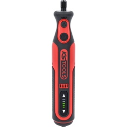 Pour outils rotatifs standard de toutes marques, max. 3,2 mm
Idéale pour les travaux sans prise de courant
Poids léger
Avec rotation vers la droite
Blocage de la broche au niveau de la poignée en vue du changement des inserts
Batterie grande capacité Lithium-Ion
Port USB-C pour la charge sur la face inférieure
Avec témoin de charge
Avec éclairage de travail LED
Avec réglage de la vitesse de rotation à 5 vitesses
