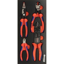 Composition : 4 outils
-1 pince universelle électricien 200mm ref.12141
-1 Pince à sertir 240mm ref.12143
-1 pince coupante de côté 140mm ref.12468
-1 pince coupante de côté 180mm ref.13316