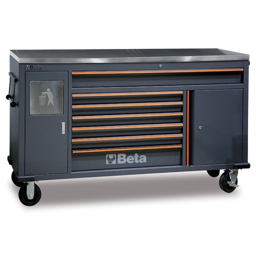 Servante d'atelier 7 tiroirs plateau inox compartiment poubelle intégré C45PRO MWS/X