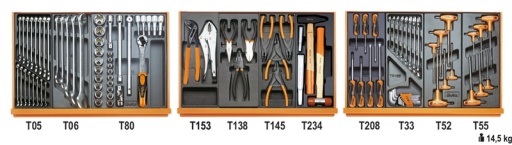 Composition de 99 outils Beta tools pour la réparation automobile en plateaux thermoformés rigides en ABS