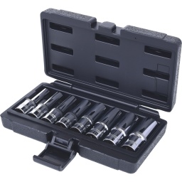 TORX®
Carré d'entraînement intérieur selon DIN 3120 / ISO 1174-1 avec encoche pour verrouillage par bille
Version longue
Pour une utilisation manuelle
Finition chromée
Chrome Vanadium
Coffret robuste en matière plastique