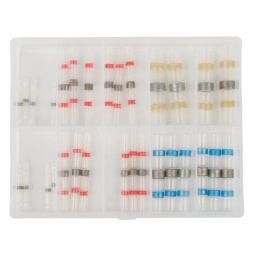 convient pour faisceaux de c&acirc;bles : blanc 0,25 - 0,34 mm2, rouge 0,5 - 1,0 mm&sup2;, bleu 1,5 - 2,5 mm&sup2;, jaune 4,0 - 6,0 mm&sup2;
R&eacute;treint 2:1
pour gaines thermor&eacute;tractables pour une isolation optimale
&Eacute;tanche
Livr&eacute; dans un coffret en plastique

