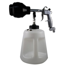 Pulvérisateur de mousse "Foam Booster" 3L
Fonctionne à l’air comprimé et génère une mousse ultra sèche.
Raccord d’air comprimé rotatif 360° de série:
- peut être posé sur une desserte ou un plan de travail
- liberté de circulation dans le véhicule
Réglage de l’arrivée d’air.
Tête mousseur réglable de jet droit à jet plat.
Tête mousseur démontable.
Pression d'air de 6,3 à 10 bar.
Consommation d'air : 245L/min à 6,3 bar