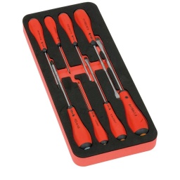 Module tournevis Torx 7 pièces 
Composition : T10-T15-T20-T25-T27-T30-T40
Dans module mousse bicolore 385 x 165 mm. Chaque outil a une place définie. 
Les outils manquants se repèrent en quelques secondes grâce au fond rouge. Mousse bi-colore haute densité, ne casse pas, ne retient pas l'humidité et résiste aux produits de l'atelier