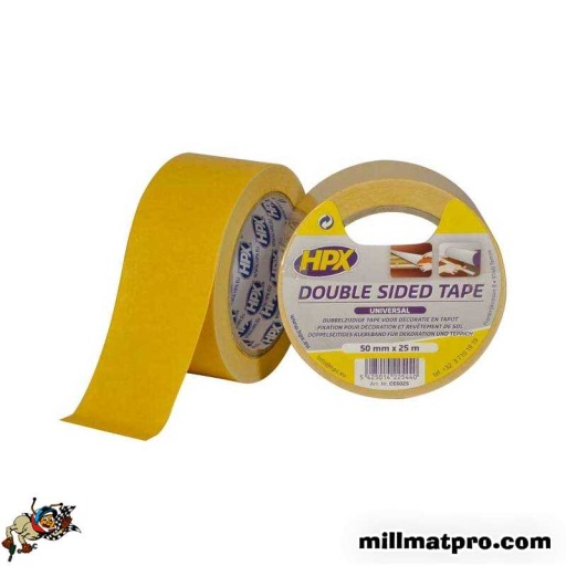 Rouleau double face blanc 50mm x 25m ep 0.08mm spécial moquette