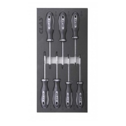 Composition : 
- OS1101 : tournevis torx T10x100
- OS1102 : tournevis torx T15x100
- OS1103 : tournevis torx T20x100
- OS1104 : tournevis torx T25x100
- OS1105 : tournevis torx T27x100
- OS1106 : tournevis torx T30x100
- OS1107 : tournevis torx T40x100
Lame acier SVCM
Poignée bi-matière PP+TPV
Format 1/3 de servante