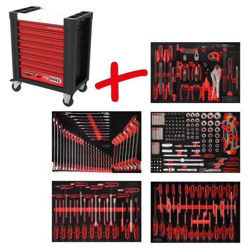 Composition pour servante d’atelier Performanceplus P10 avec 262 outils pour 5 tiroirs
