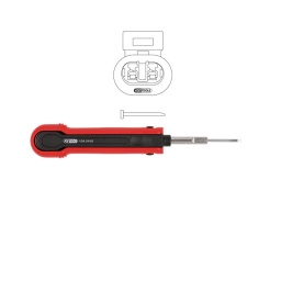 Extracteur de cosses pour connecteurs plats et faston
- pour fabricant amm tyco superseal
- pour largeur de connecteur 1.5 mm - extraction suivant le principe 5
- capot de protection de lame
- pointe en acier
utilisation : ford
