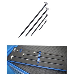 Jeu de 4 pieds-de-biche à point de pincement à double extrémité fin et pointu, idéal pour l'inspection des couvercles souples (plastique, caoutchouc, etc.) qui doivent être soulevés pour permettre une inspection visuelle, par exemple sur le plateau inférieur d'un véhicule, etc. L'extrémité en pointe est idéale pour positionner et aligner les composants et les fixations avant le montage. 
Convient pour le contrôle technique et l'utilisation générale dans les garages ; fourni dans un plateau en mousse EVA pour un rangement en toute sécurité.

Idéal pour faire levier, positionner et aligner, inspecter (y compris dans le cadre d'un contrôle technique).
Tailles : 150 x 10,5 mm, 300 x 12,5 mm, 406 x 15,5 mm, 508 x 16 mm.
En acier EN9 avec extrémités durcies et trempées.
Finition par revêtement poudre.
Présenté dans un plateau en mousse EVA (26 x 170 x 535 mm) pratique pour le rangement par l'utilisateur et limitant les déchets d'emballage.