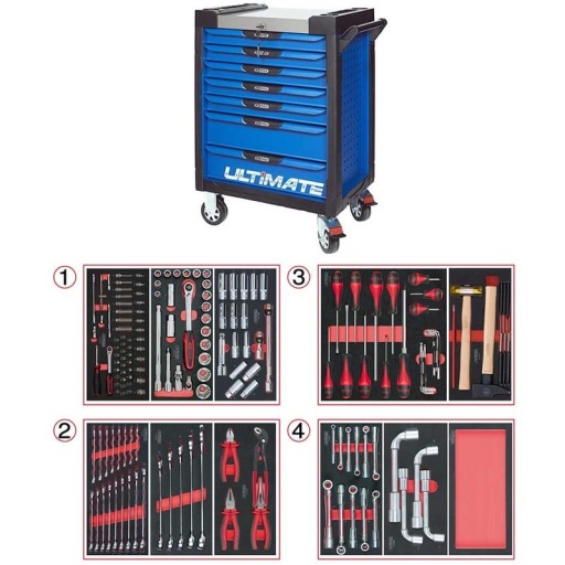 Servante Ultimate bleu 7 tiroirs avec composition 173 outils 