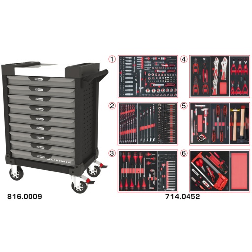 Servante ULTIMATE grise et noire 9 tiroirs équipée de 455 outils