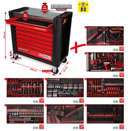 Servante d&rsquo;atelier Performanceplus P25 avec 660&nbsp;outils pour 8&nbsp;tiroirs