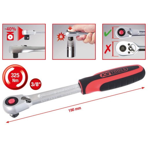 Cliquet réversible SlimPOWER 3/8'' 72 dents