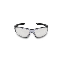 Lunettes de protection avec verres en polycarbonate. légeres et au design sportif.
- avec etui textile  clip fixable a la ceinture
-  traitement antibue
- branches amovibles et remplacables par une sangle pour travaux avec casque antibruit ou casque de travail
- monture avec garniture antichoc aeree
- branches en matteriau souple
en 166f
