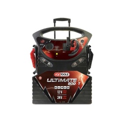 Booster de batterie kstools ultimate 12/24v - sécurité maximale grace a sa protection électronique ! evite tout retour de charge en cas d'inversion de polarité ou d'erreur de choix de la tension. supprimm tout risque d'explosion du booster ! grande autonomie : durée de vie de 400 cycles. boitier ultra-resistant renfort en caoutchouc sur le bas de l'appareil prise allume-cigare 12 v pour une charge sur le véhicule ou la prise secteur interrupteur on/off leds qui permettent d'indiquer le niveau de charge de la batterie pinces coudées industrielles en laiton pure et entierement isolées Poignée qui assure une manipulation facile et confortable alarmm sonore et visuelle - gestion électronique securisee en cas d'inversion de polarite. anti pic 172 cm de câble pour une accessibilite et une maniabilité optimale dimensions :l 38 x h 41 x p 20 cm tension :12/24 v puissance démarrage 1700/850 a courant de pointe 5000/2500 a cable 50mm longueur câble 1722 mm charge 8 h max poids 18.50kg