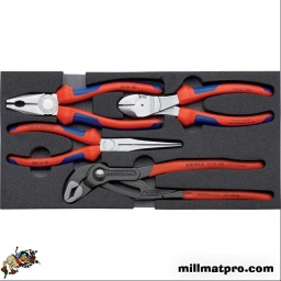 Dimensions: 335x165x33mm
Composition: 
-1 pince universelle
-1 pince coupante
-1 pince bec long
-1 pince multiprise 