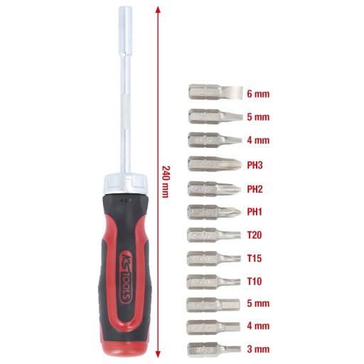 Tournevis porte-embouts à cliquet 1/4'' 12-en-1