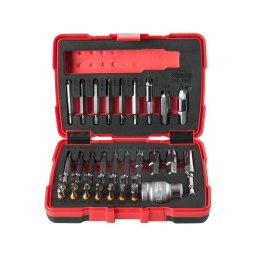 Jeu d'embouts d'extraction pour vis TORX® et 6 pans
- Permet de dévisser les vis TORX® et 6 pans avec l'empreinte des têtes de vis abimées 34 pcs.
• T10 - T15 - T20 - T25 - T27 - T30 -T40 - T50 - T55
• 1,5 - 2 - 2,5 - 3 - 4 - 5 - 6 - 8 - 10 mm
• 1,5 - 2 - 2,5 - 3 - 4 - 5 - 6 mm
• T10 - T15 - T20 - T25 - T27 - T30 - T40