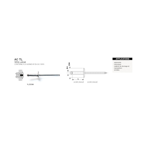 Rivet aveugle standard 100% acier tl 4.8 x 20mm 
