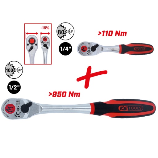 Coffret de cliquets réversibles Monster 2 pcs 1/4'' +1/2''