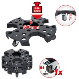 Spécialement conçu pour le transport et le stockage de pneus, de jantes ou de roues
Pour une manoeuvre aisée
La cuvette centrale est idéale pour le rangement des écrous ou des boulons de roue
Avec 4 roues pivotantes sur roulements à billes de Ø 76 mm, dont une avec frein
Les aides à la manœuvre peuvent être empilées les unes sur les autres pour gagner de la place
En polypropylène (PP)