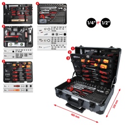 6 pans
Système FlankTraction
Finition satinée
Chrome Vanadium
Dans son coffre en Aluminium