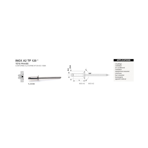 Rivet aveugle inox a2 tf 4.8 x 10mm 