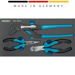 Module 3 pinces Hazet
Dimensions / longueur : 342 mm x 172 mm
760-2-Pince multiprise Pour les droitiers	
1802-22-Pince de force coupante diagonale	
1841A-22-Pince demi-ronde