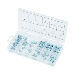 Assortiment de graisseurs. métriques et pouces
composition :
20 x 1/4'' x 28
5 x 1/4''x 28/45°
5 x 1/4''x 28/90°
10 x 1/8''x 27
5 x 1/8''x 27/45°
5 x 1/8''x 27/90°
10 x 6.0 x 1
5 x 8.0 x 1
5 x 10.0 x 1