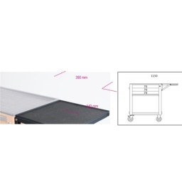 Étagère pliable pour RSC24 - RSC24A - RSC51
Caractéristiques :
utilisable comme plan de travail supplémentaire
plan de travail de 390x440 mm, protégé par un tapis en caoutchouc imperméable à l'huile et à l'essence
capacité de charge : 20 kg