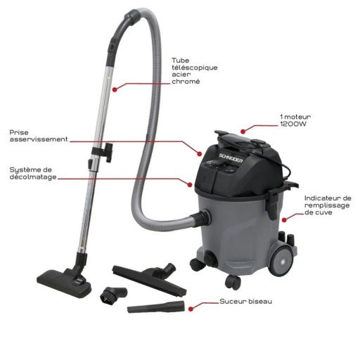 Aspirateur 20l Eau & Poussieres 1200w Cuve Pvc - Prise + Syst Decolmatage