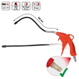 Buse r&eacute;glable de mani&egrave;re flexible
Id&eacute;ale pour nettoyer et enlever les r&eacute;sidus
Poign&eacute;e ergonomique
Crochet d'accrochage
Raccord direct sur le coupleur
Utilisation facile
Poign&eacute;e antid&eacute;rapante
Livr&eacute;e avec un connecteur de raccord 1/4"
Bo&icirc;tier ultra l&eacute;ger en PVC r&eacute;sistant
