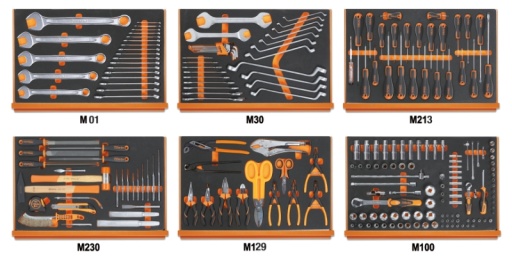 Composition de 214 outils Beta tools pour la maintenance générale en plateaux mousse compacte