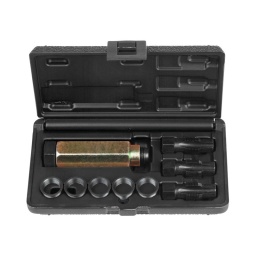 Coffret de réparation pour sonde lambda m18 x 1.5
- assortiment pour la réparation des filetages endommagés ou uses
- insert ultra-fin fixe solidement et traite contre la corrosion
- coffret de rangement
taraud avec guide m18 x 1.5. l=50 mm taraud avec guide m20x1.5. l=50 mm Alésoir avec guide. l=50 mm outil de mise en place. l=81 mm  m18x1.5. gl=102 mm douilles filetees l=9 mm  ig=m18x1.5/ ag=m20x1.5. pack de 5