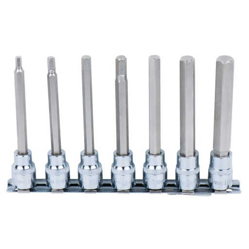 Jeu de douilles tournevis 3/8'' 6 pans CHROMEplus longues 7 pcs 4-12 mm