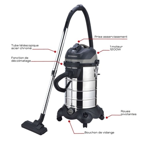 Aspirateur 30l Eau & Poussieres 1200w Cuve Metal + Prise