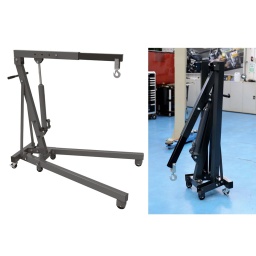 Grue d'atelier entièrement réglable, résistante et pliable, fabriquée selon les dernières normes CE, UKCA et TUV, pour plus de sécurité dans l'atelier. 
Réglable pour soulever des charges jusqu'à 1 tonne (capacité maximale), avec un bras de levage multi-positions, doté d'un crochet pivotant sur 360°. 
Convient au levage de moteurs, de transmissions et de batteries de véhicules électriques (lorsqu'elle est utilisée avec un cadre de levage de batteries de véhicules électriques approprié, tel que la référence Laser n° 8338).

Bras de levage réglable à plusieurs positions, plage de levage : 160 mm - 2040 mm.
Crochet de levage avec rotation à 360° et support pivotant en forme de U.
Roues fixes capotées pour la sécurité, roulettes pivotantes à l'arrière (dont une avec fonction de freinage).
Dimensions : 1515 x 1010 x 1445 mm ; poids : 67 kg. Se plie pour un rangement facile.
Fabriquée à partir d'acier robuste à section rectangulaire pour une plus grande résistance et équipée d'un vérin hydraulique entièrement soudé pour réduire les fuites potentielles. Conforme CE et UKCA.