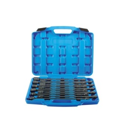 Jeu de douilles articulées à entraînement 3/8''
Jeu de douilles articulées – Métriques
Longueur 310 mm
Entraînement de 3/8"
Tailles :  9 mm, 10 mm, 11 mm, 12 mm, 13 mm, 14 mm, 15 mm, 16 mm, 17 mm, 18 mm, 19 mm 
En chrome-molybdène SCM440 avec fini au phosphate noir